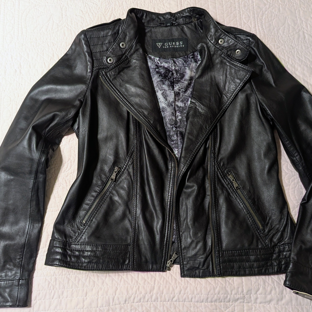 Guess Black Leather Asymmetrical Moto Jacket